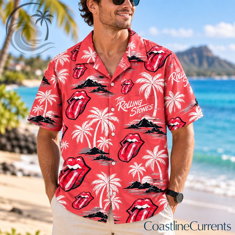 The Rolling Stones Tongue Logo Tropical Concept Fan Hawaiian Shirt | Apparel